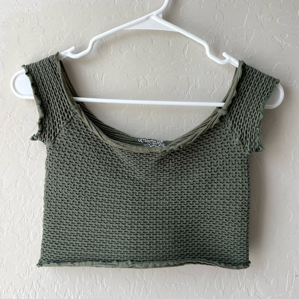 Smocked Seamless Crop Top Army